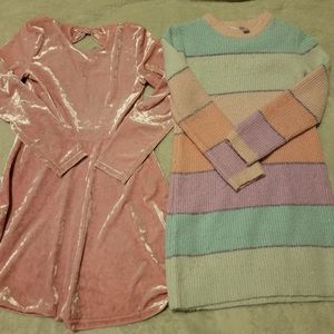 Long sleeve sweater dress and crushed velvet dress